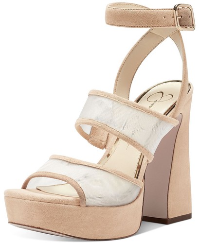 Jessica Simpson Drixi Nacktnetz Blockabsatz Knöchelriemen offene Zehenpartie High Heel Sandale