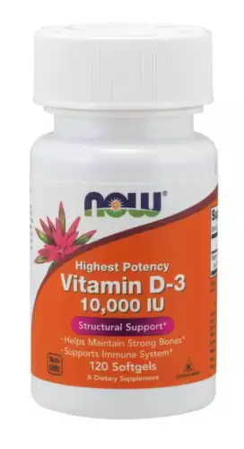 Now Foods Vitamin D-3 10000IU Maintain Strong Bones 120 Softgels 11/26EXP