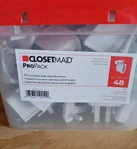 48 Pack ClosetMaid Pre-Loaded Side Wall Bracket for Wire Shelving & Shelf & Rod - Picture 1 of 3