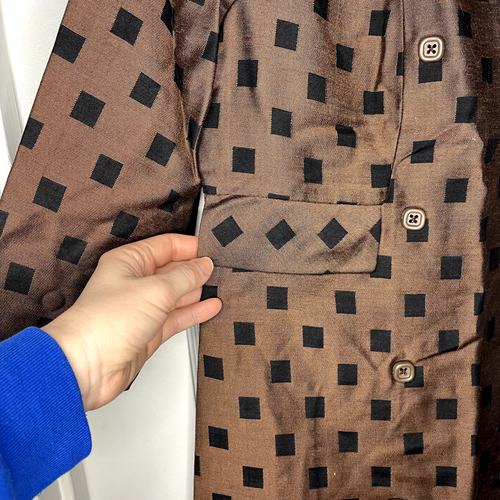 Parkshire Womens Jacket 14P Brown Checker Double Breasted Collared Long Vintage - Picture 10 of 22