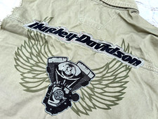 Mens HARLEY DAVIDSON Tan Embroidered Snap Button Cutoff Vest Shirt Large
