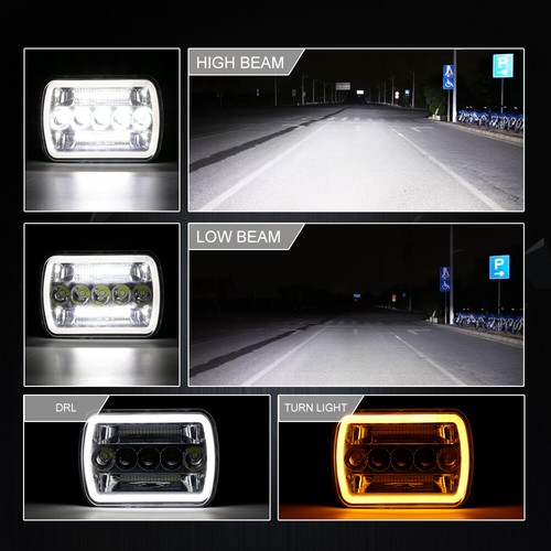 Par de faros LED cromados de 7x6" para furgoneta de carga Chevrolet Express sellado alto/bajo DRL - Imagen 9 de 11