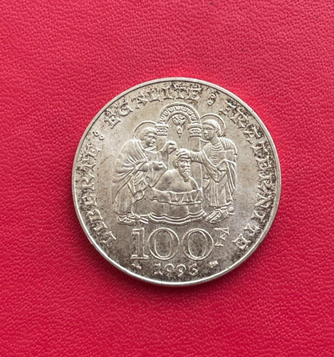 Belle monnaie argent 100 Francs Baptême de Clovis 1996. Etat TTB - Picture 2 of 2
