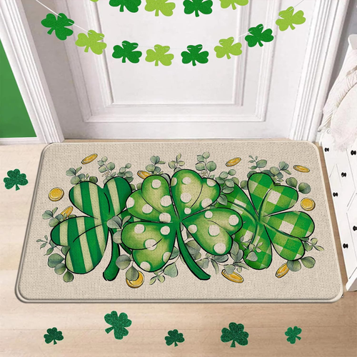 St. Patrick'S Day Clover Kitchen Rugs Set of 2, Shamrock Eucalyptus Leaves Polka - Picture 7 of 12