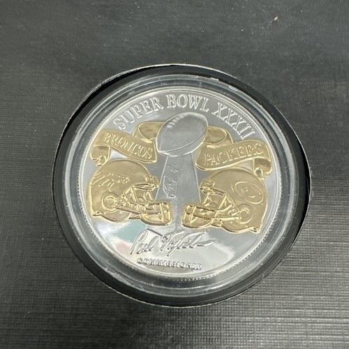 Super Bowl XXXII NFL 2-tone .999 Football Balfour Canada Flip Coin COA #4615 - Picture 2 of 13