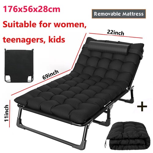 Reclining Sun Lounger Garden Folding Chair Bed Recliner Beach Camping w/ Cushion - Picture 15 of 15