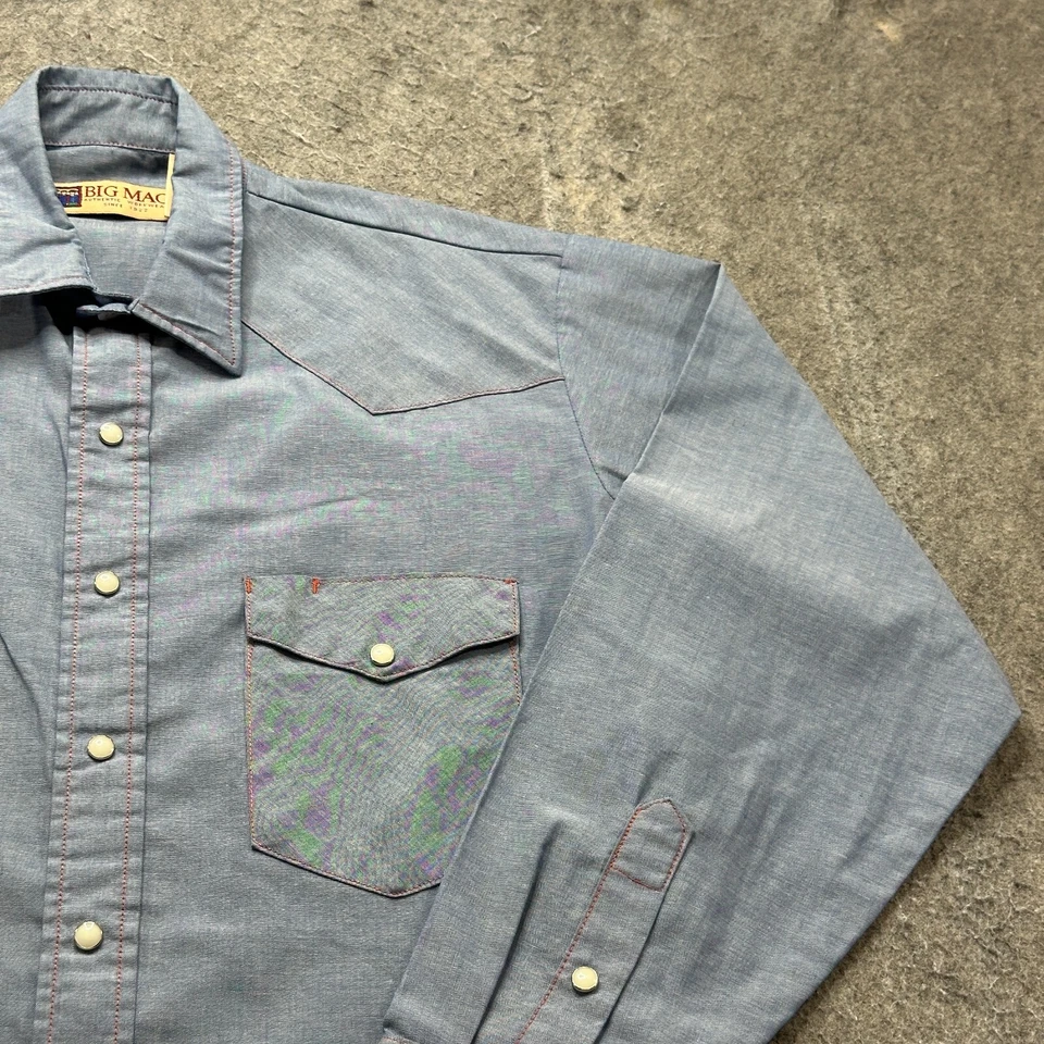 Camisa Big Mac Ropa de Trabajo Hombres L Alto 16.5" Azul Snap De Colección EE. UU. Foto 3 de 4