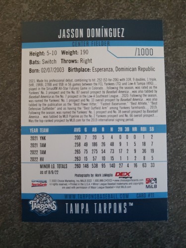 2022 Tampa Tarpons YANKEES SINGLE CARDS from Team Card Set - CHOOSE YOUR PLAYER - Picture 8 of 8