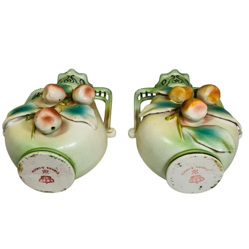 HJ Crown Vienna Art Nouveau Floral Porcelain Vases with Fruit - Set of 2 - Picture 8 of 20