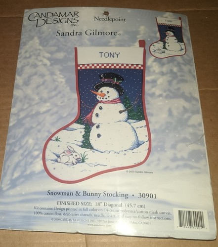 Candamar Designs Snowman and Bunny Stocking Needlepoint Kit - Picture 3 of 6