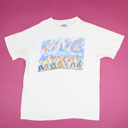 Camiseta Woodie Larga Arte Popular De Colección "Niños y Cometas" Talla L GRANDE - RARA