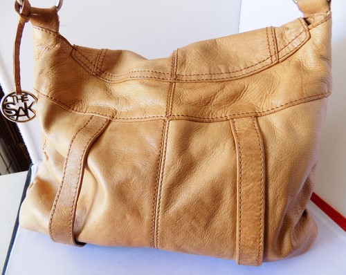 The Sak Tan Leather Messanger Bag Fold Over Pocket Purse Dual Front Pocket - Picture 5 of 12