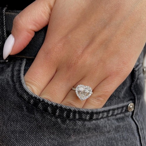 3.9CT Heart Moissanite Halo Engagement Ring Silver 14K Multi-Tone Gold Plated - Picture 5 of 7