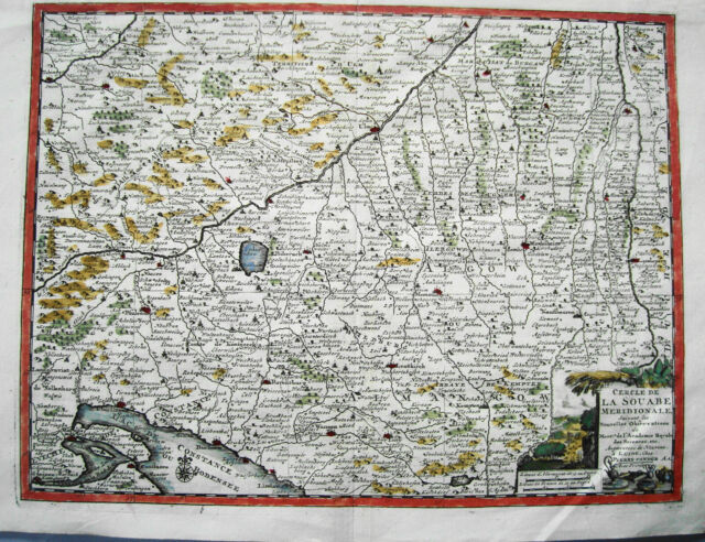 Schwaben Bodensee Überlingen Ravensburg Landkarte Kupferstich van der Aa 1714 Schwaben Bodensee Überlingen Ravensburg Landkarte Kupferstich van der Aa 1714