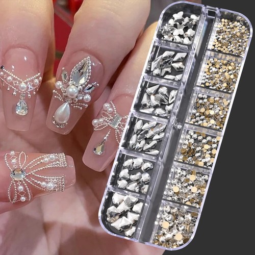 12 Gitter gemischt Nagel Strass Luxus Nagel Glitzer Kristall Nagel Maniküre Dekor - Bild 36 von 41