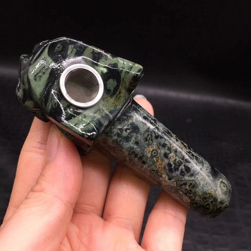Preciosa pipa natural de cuarzo Kambaba jaspe cristal tallado calavera para fumar tabaco - Imagen 20 de 20