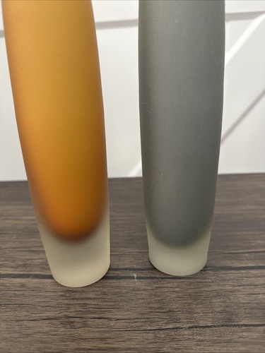 Art Glass Hand Blown Spire Bottle Collection Set of 2 Grey Orange Vase - Picture 2 of 7