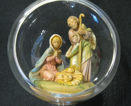 Lg Glas Diorama Träne Jesuskind Maria Josef Krippe Weihnachten Vintage Ornament - Bild 3 von 6