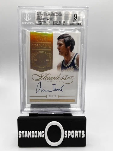 2013-14 Panini Flawless Retired Numbers Gold /10 Jerry West On-Card Auto BGS 9