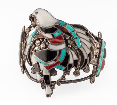 Important John Lucio Vintage Native American Jewelry Zuni Turquoise Eagle Dance Sterling Silver Bracelet Important John Lucio Vintage Native American Jewelry Zuni Turquoise Eagle Dance Sterling Silver Bracelet