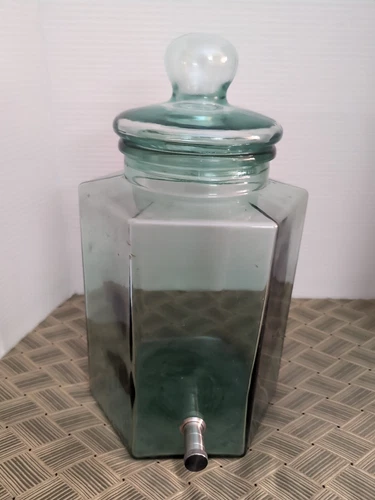 Vintage Green Glass Drink Dispenser Spigot Italy 15"