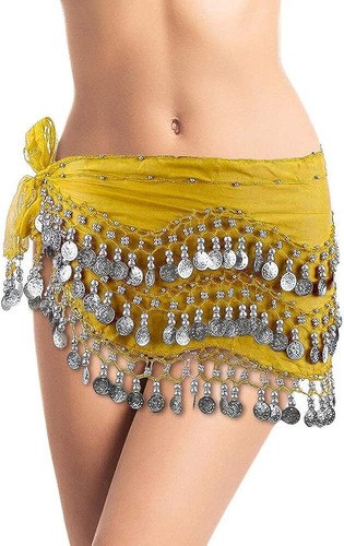 10 PCS Chiffon 128 Silver Coins Belly Dance Costume Hip Skirt Scarf Wrap Belt US - 第 16/17 張圖片
