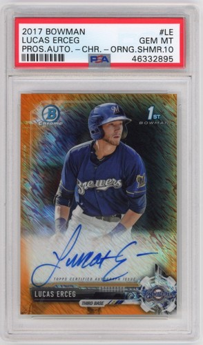 2017 Bowman Chrome Orange Shimmer Refractor Auto Lucas Erceg #13/25 - PSA 10  - Picture 1 of 2