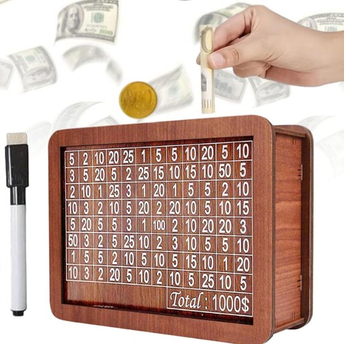 Wooden Money Box with Counter Piggy Bank Cash Coin Money Saving Box - Picture 2 of 31