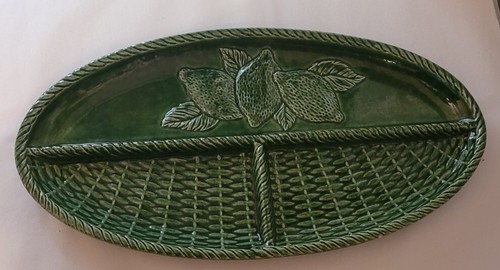 Jay Willfred Portugal Green Divided Woven Stoneware Platter For Andrea Sadek - Picture 2 of 6