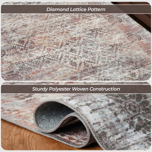 Macaw Diamond Lattice Rustic Medallion Washable Indoor Area Rugs or Runner Rug - Picture 5 of 64