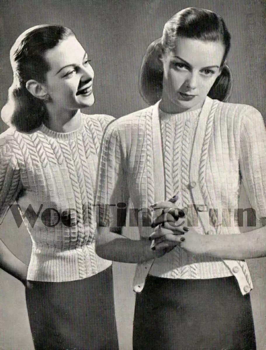 Vintage Knitting Pattern 1940s Lady s Cable Twin Set Jumper Cardigan