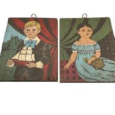 2 Primitive Paintings on Wood 15” x 12” anout an inch thick, rare!
