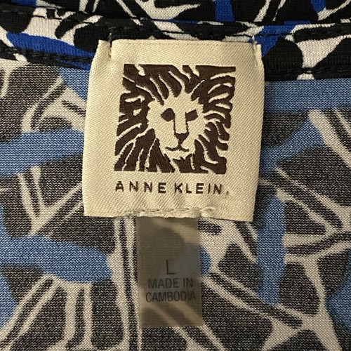 Anne Klein Bluse groß blau schwarz weiß abstraktes Muster Cold Shoulder Shirt - Bild 12 von 12