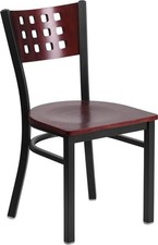 Cutout Back Metal Restaurant Chair with Mahogany Wood Back and Seat