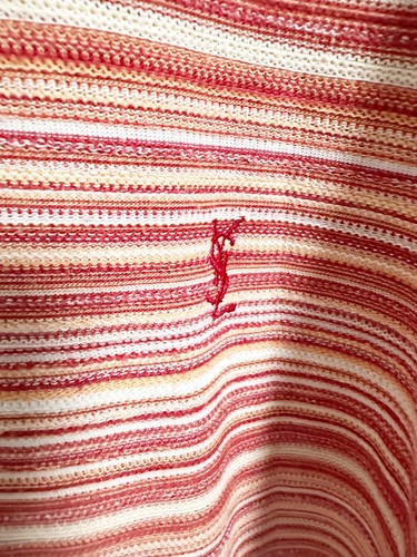 Vintage YSL Yves Saint Laurent Mens Pinstripe Short Sleeve T-Shirt Red Small - Picture 6 of 8