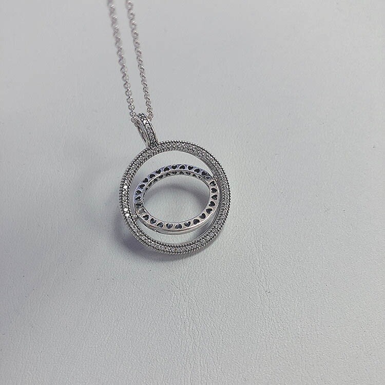NEW 100% PANDORA 925 Spinning Hearts Logo Circle Pendant