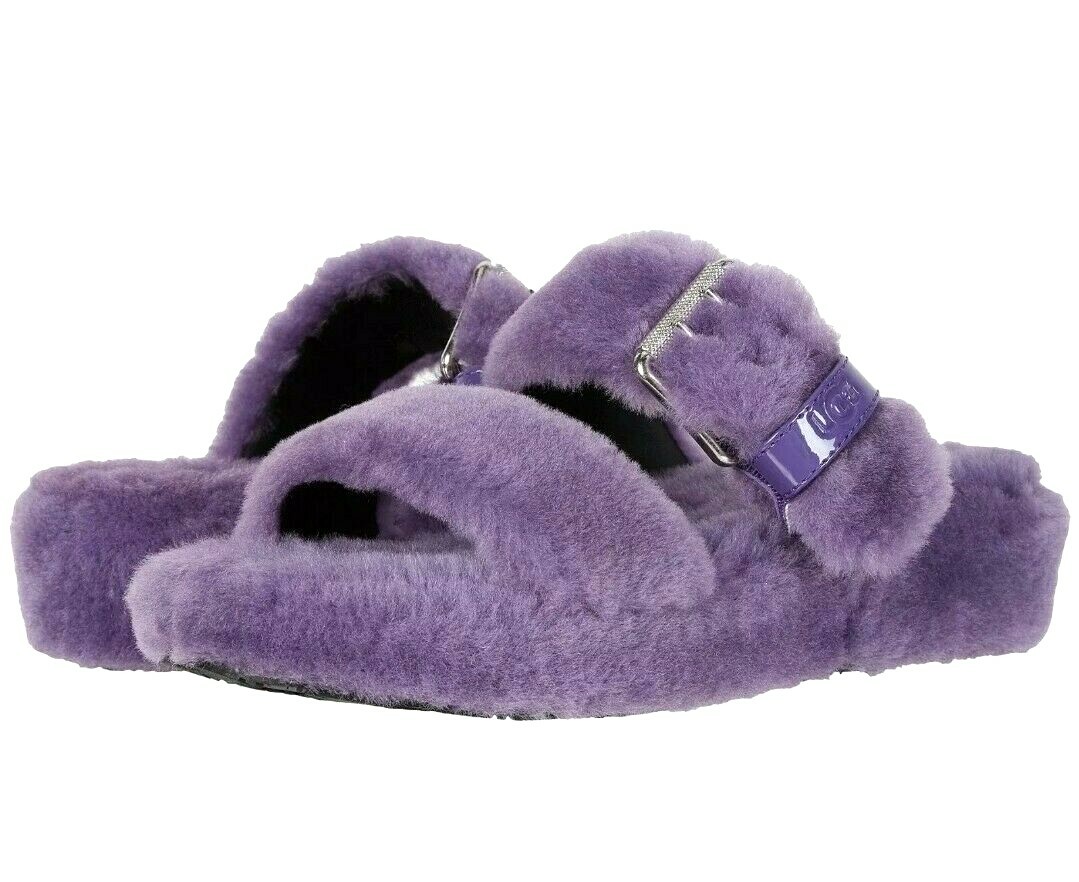 NEW UGG Fuzz Yeah Purple Sheepskin Slipper Slide Sandals | eBay