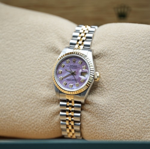 Ladies Steel & Gold Rolex Datejust 26mm 69173 Custom Pink MOP Diamond Dial - Picture 3 of 5