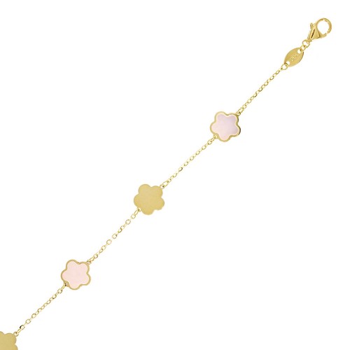 Italienisch 14k Gelbgold Perle Blume Charm Station Armband 7,5" 7,2 mm 1,9 Gramm - Bild 2 von 4
