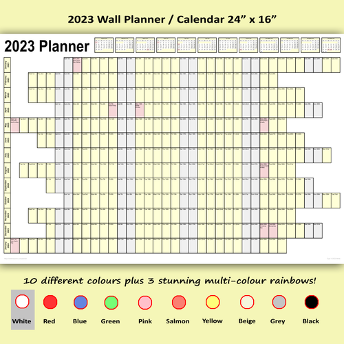 2023 Year Wall Planner Calendar 24" x 16" Choice of 13 Colours (rolled/folded) - Picture 2 of 14