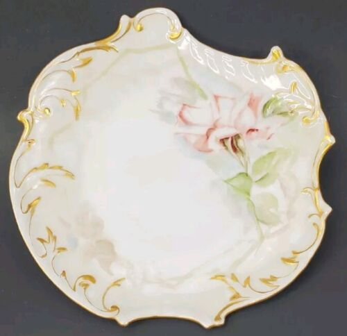 1800s Lanternier Limoges French Dessert Plate Hand Painted Signed Pink Rose - Picture 2 of 16