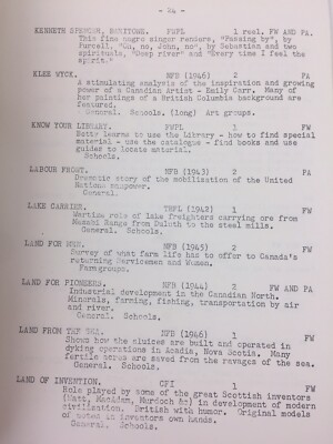 Thunder Bay Fort William/Port Arthur Film Catalog 1952