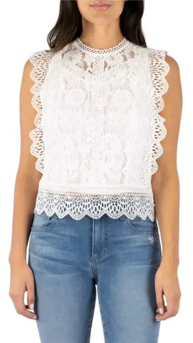 Entro Damen Bluse M weiß Ösen ärmellos Spitze viktorianisch Cottagecore Fee 