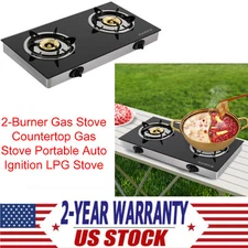 2-Burner Gas Stove Countertop Gas Stove Portable Auto Ignition LPG Stove Durable