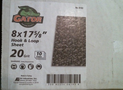 Gator 6193 8 x 17-5/8" Hook & Loop Sheets 20 Grit 10 Sheets FREE SHIPPING - Picture 2 of 2