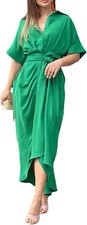 Short Sleeve Knot Buttoned Maxi Shirt Dress
