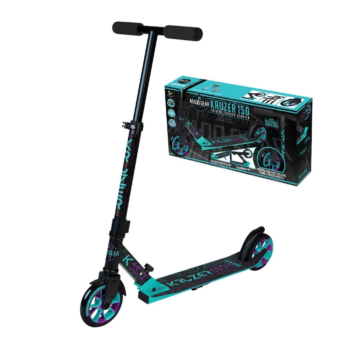 Madd Gear Kruzer 150 Folding Height Adjustable Kids Scooter (Black