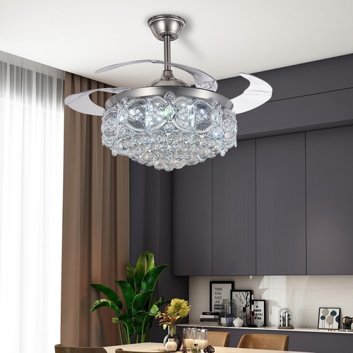42" European silver invisible crystal ceiling fan light with remote control - Picture 7 of 7
