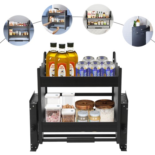 2 Tier Pull Down Shelf Rack Organizer Storage For Cabinets Space Saving Kitchen - Picture 4 of 13