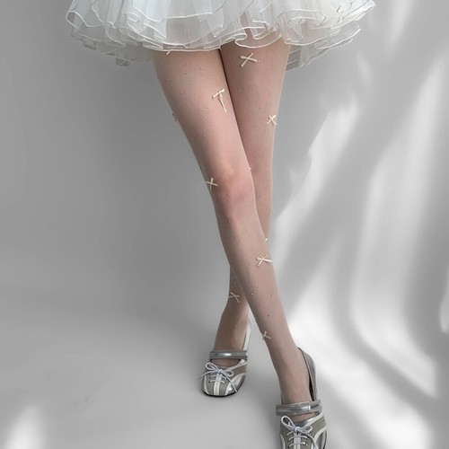 Sexy Ladies Crystal Bow Tights Women Rhinestone Bowknot Stockings Cute Pantyhose - Picture 3 of 28